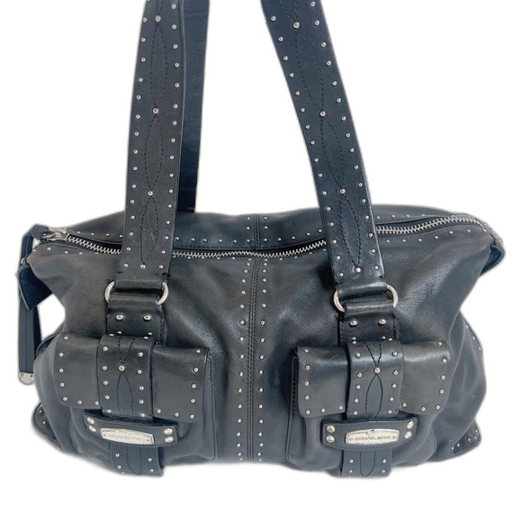 y2k Vintage Michael Kors Astor Black Leather Studded Shoulder Bag Rocker Chic - Picture 1 of 14